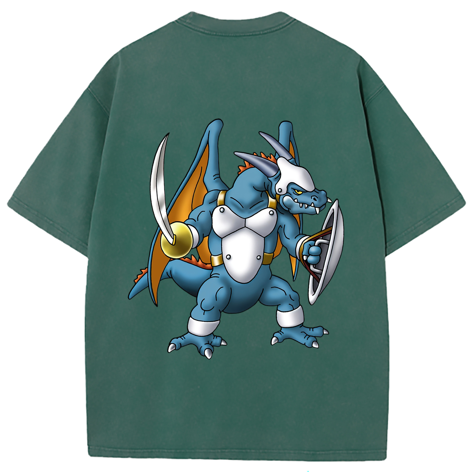 （画像用） ドラゴンクエスト Doragon Kuesuto Dragon Quest 綿100% ヴィンテージ風 半袖Tシャツ（背面プリント）